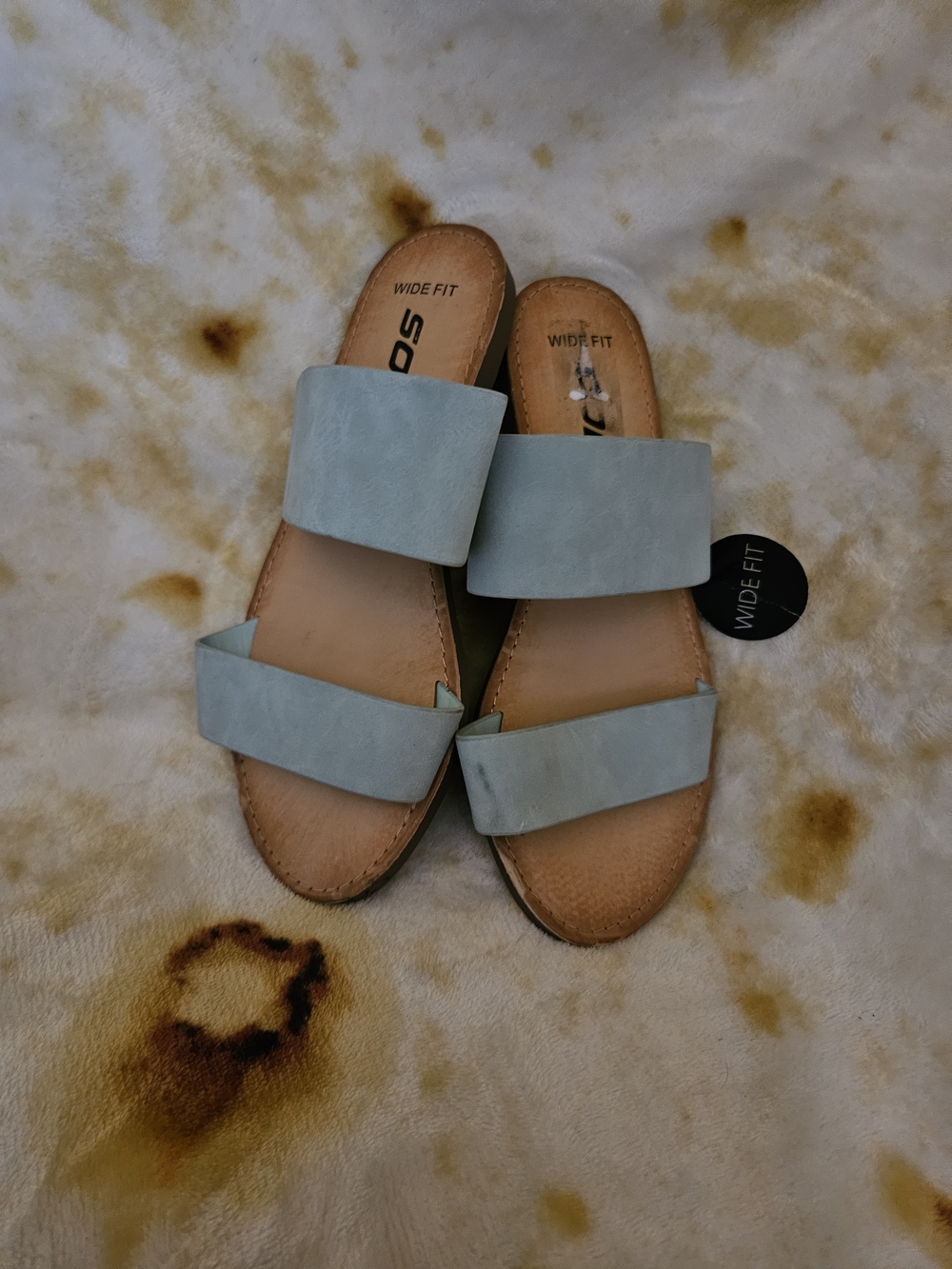 Wide Fit Women's Double Band Slide Sandals - Light Blue